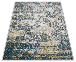 Machine Woven Heatset Polypropylene Area Rug Abstract Ivory Blue, [Rectangle] 4'x6'