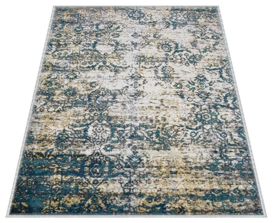 Machine Woven Heatset Polypropylene Area Rug Abstract Ivory Blue, [Rectangle] 4'x6'