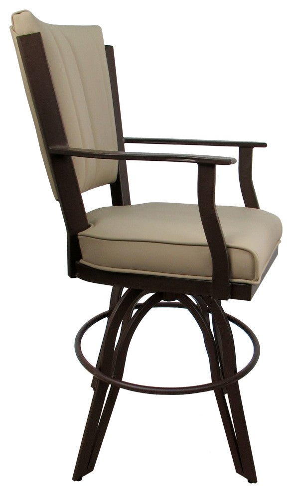 Leather Swivel Tilt Metal Bar Stool - Montana on A-Base, Tan Leather on Brown, 26"