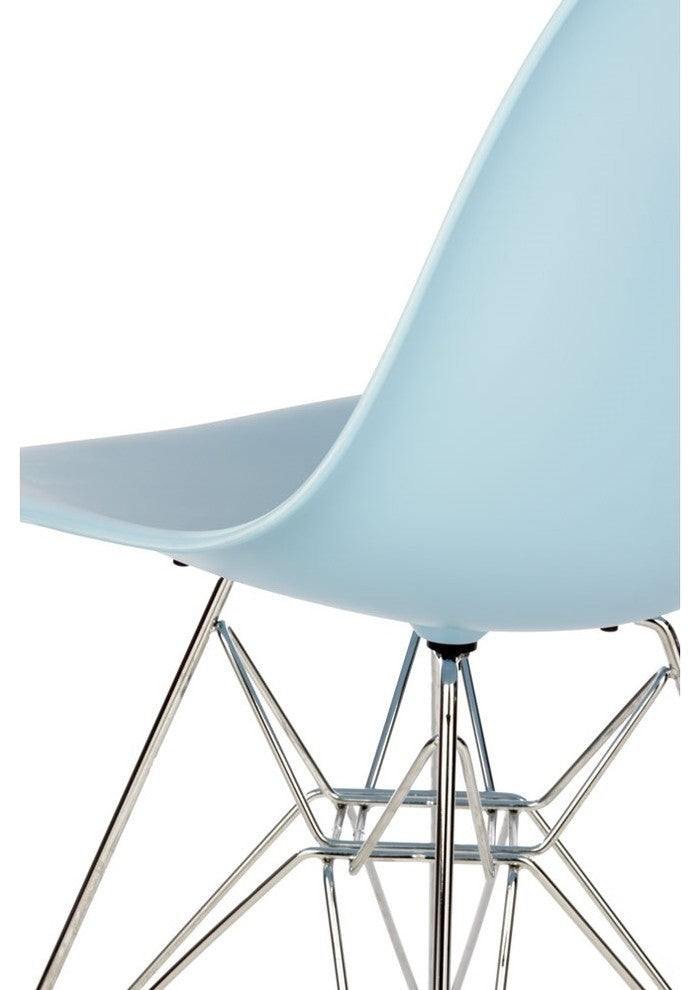 DSR Light Blue Mid Century Modern Dining Shell Chair, Steel Eiffel Legs