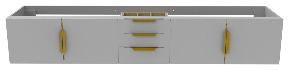 CastelloUSA Alpine 84" Wall Mounted Vanity, Base Only, Gray, Gold Handles