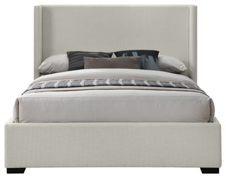 Oxford Linen Textured Fabric Upholstered Bed, Beige, Full