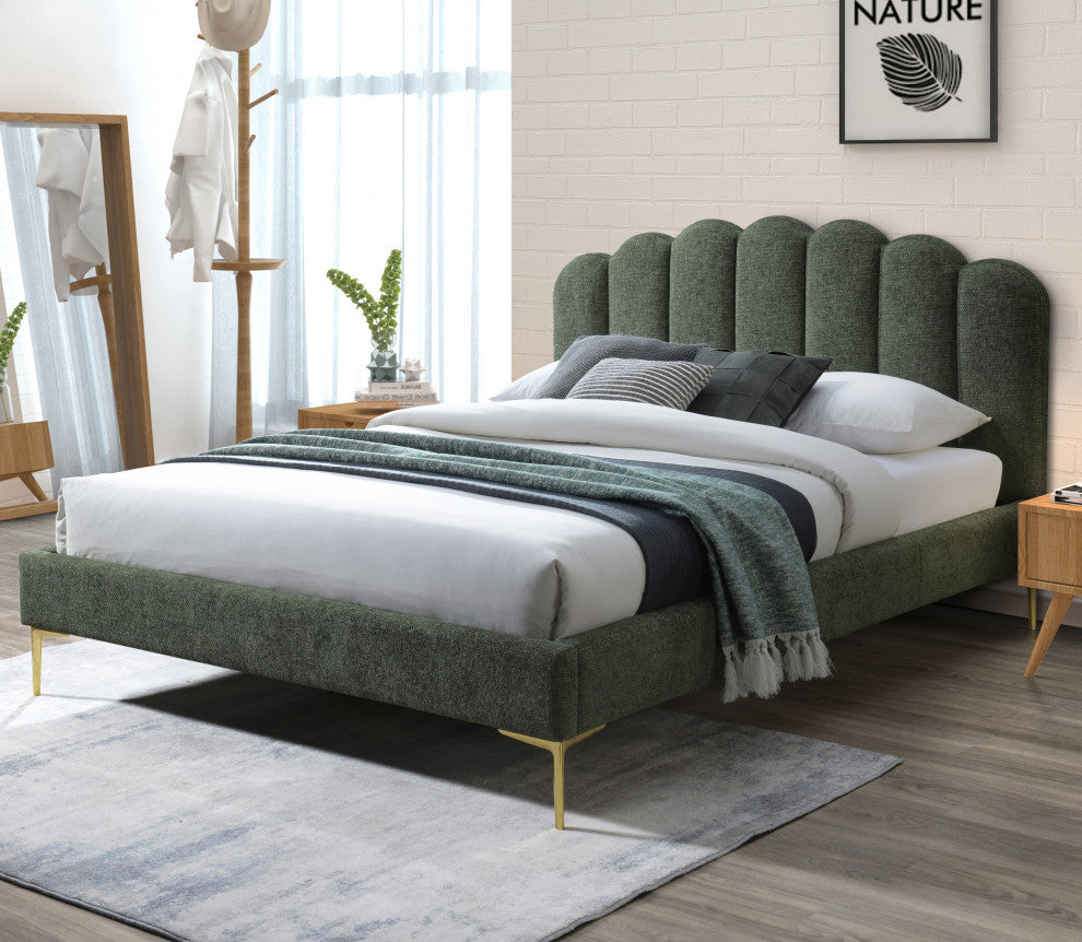 Omax Decor Bella Modern Fabric Upholstered Platform Bed, Forest Green, Queen