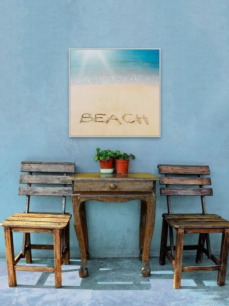 "Sandy Beach" Floater Framed Painting Print on Canvas, 12"x12"