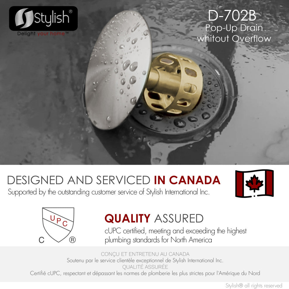 STYLISH Brushed Nickel Pop-Up Bathroom Sink Drain without Overflow