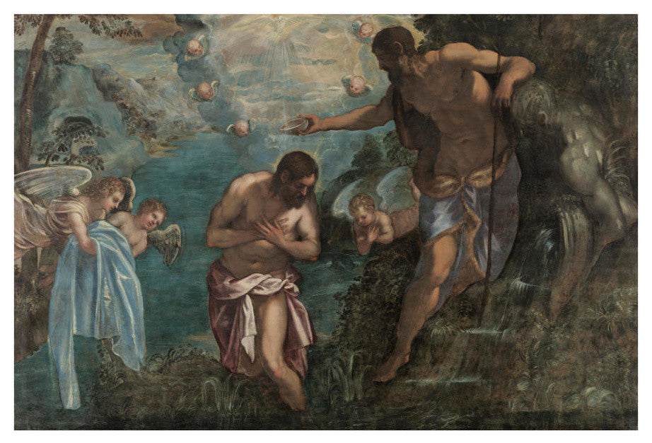 "Baptism of Christ, 1580s" Digital Paper Print by Tintoretto, 32"x22"