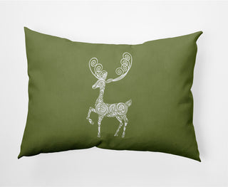 Fancy Holiday Reindeer Decorative Throw Pillow, Sage Green, 14"x20"
