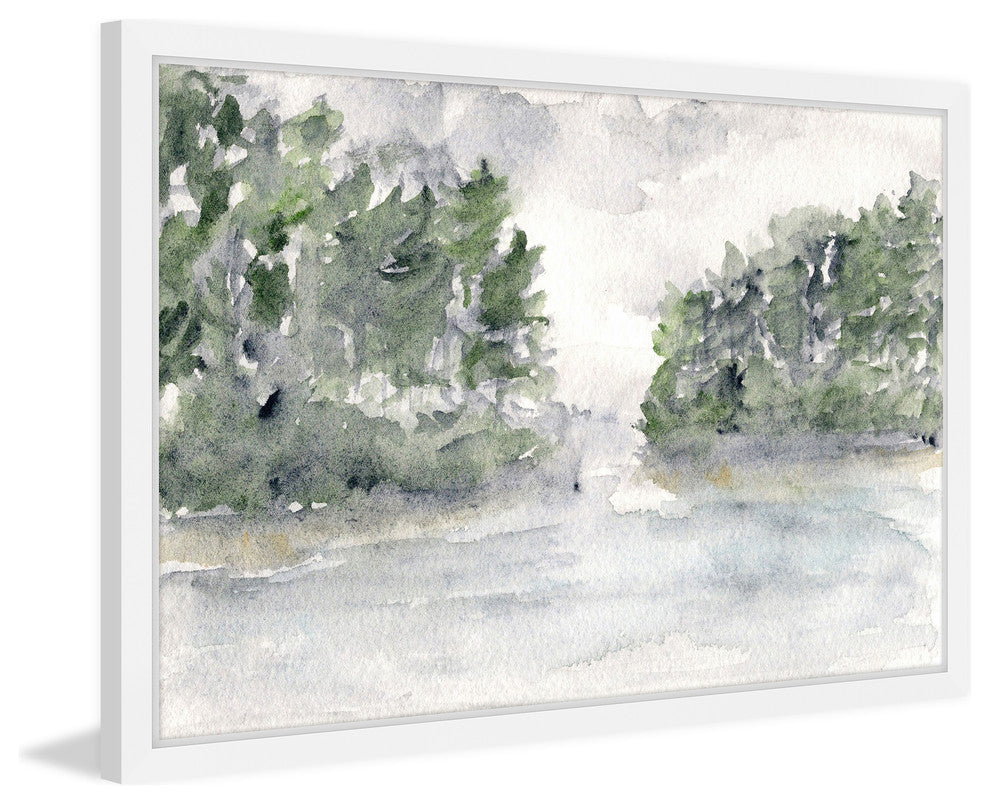 Marmont Hill, "Rainy Lake Landscape" by Thimble Sparrow Framed Painting, 36x24