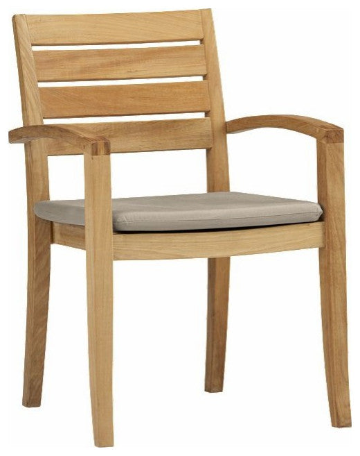 4-Piece Outdoor Teak Dining Set: 36" Round Table, 3 Trav Stacking Arm Chairs