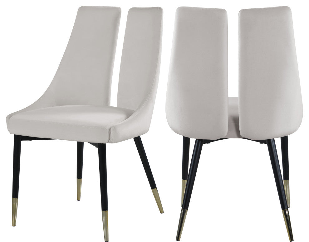 Sleek Velvet Upholstered Dining Chair (Set of 2), Cream