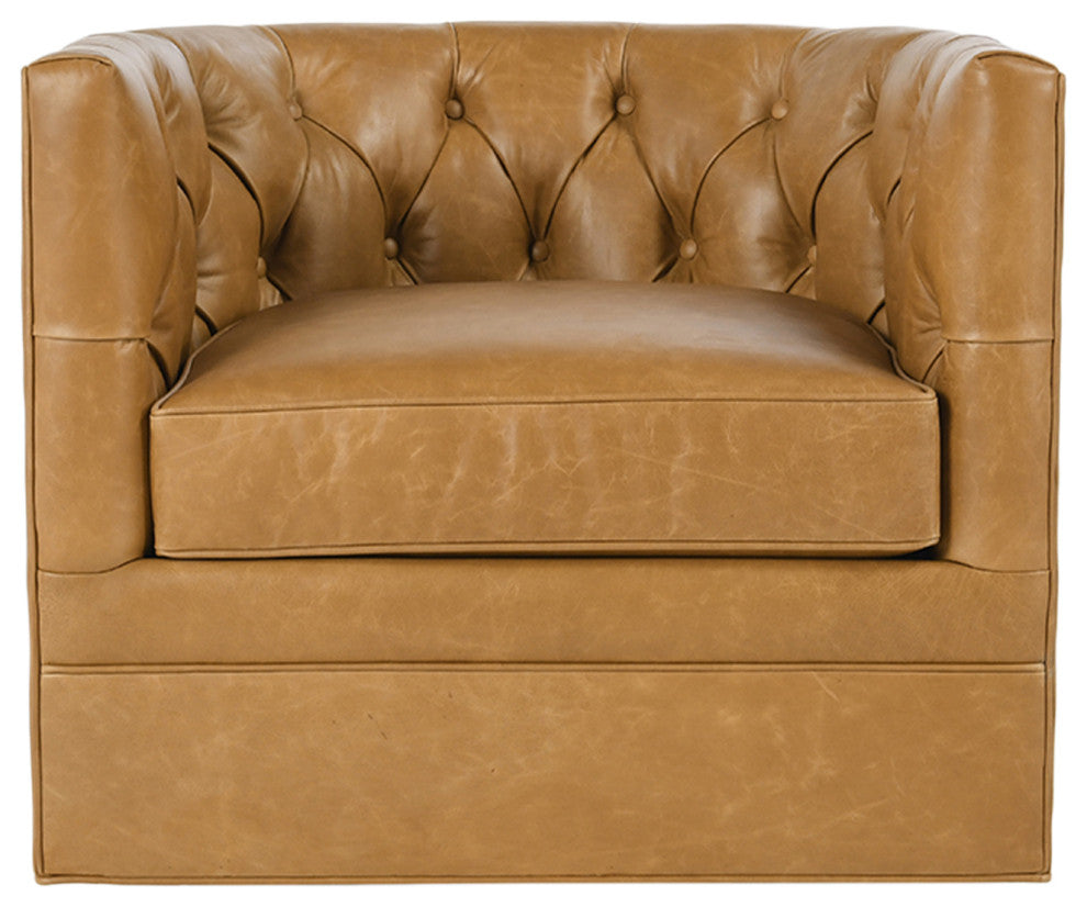 Retro Tufted Caramel Leather Swivel Chair