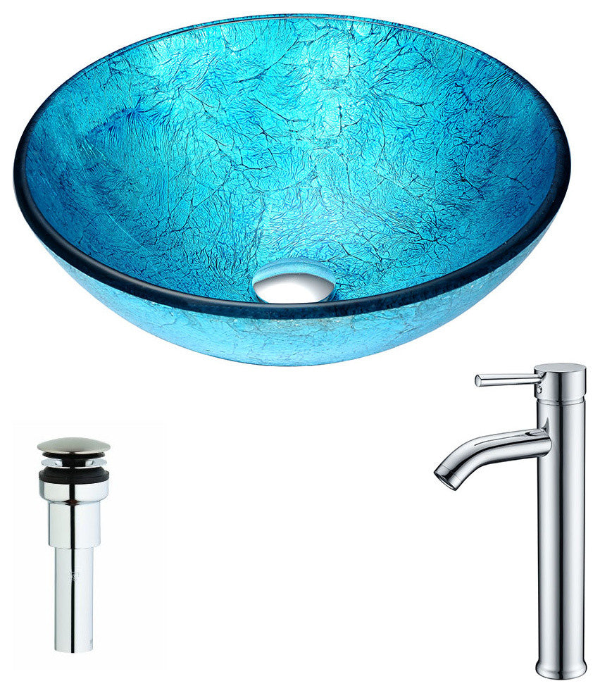 ANZZI Accent Series Deco-Glass Vessel Sink with Fann Faucet