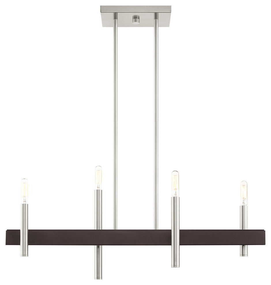 Livex Lighting Denmark 4 Light Brushed Nickel, Bronze Accents Linear Chandelier