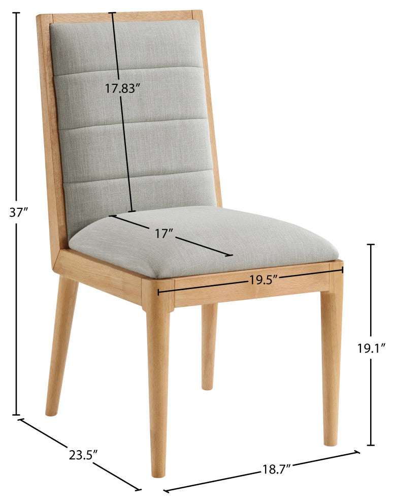 Bristol UpholsteredDining Chair, Set of 2, Grey, Linen Textured Fabric, Natural Finish