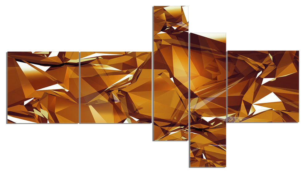3D Gold Crystal Background, Abstract Canvas Wall Art, 60"x32", 5 panels