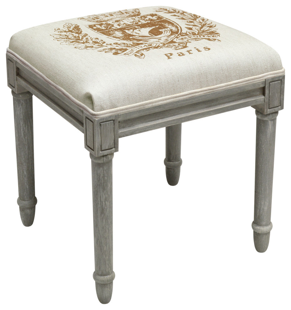 Paris Crest-Caramel, Linen Upholstered Vanity Stool