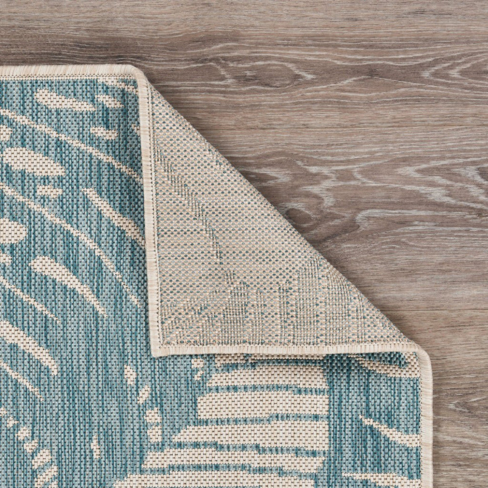 5" x 7" Teal Tropical Indoor Outdoor Area Rug