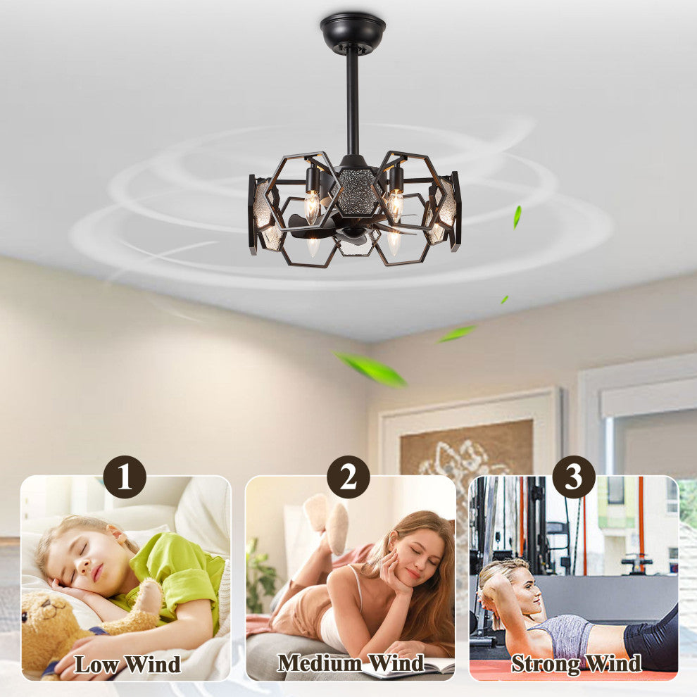 Bella Depot 19" Black Ceiling Fan with Remote and Light 6-speed