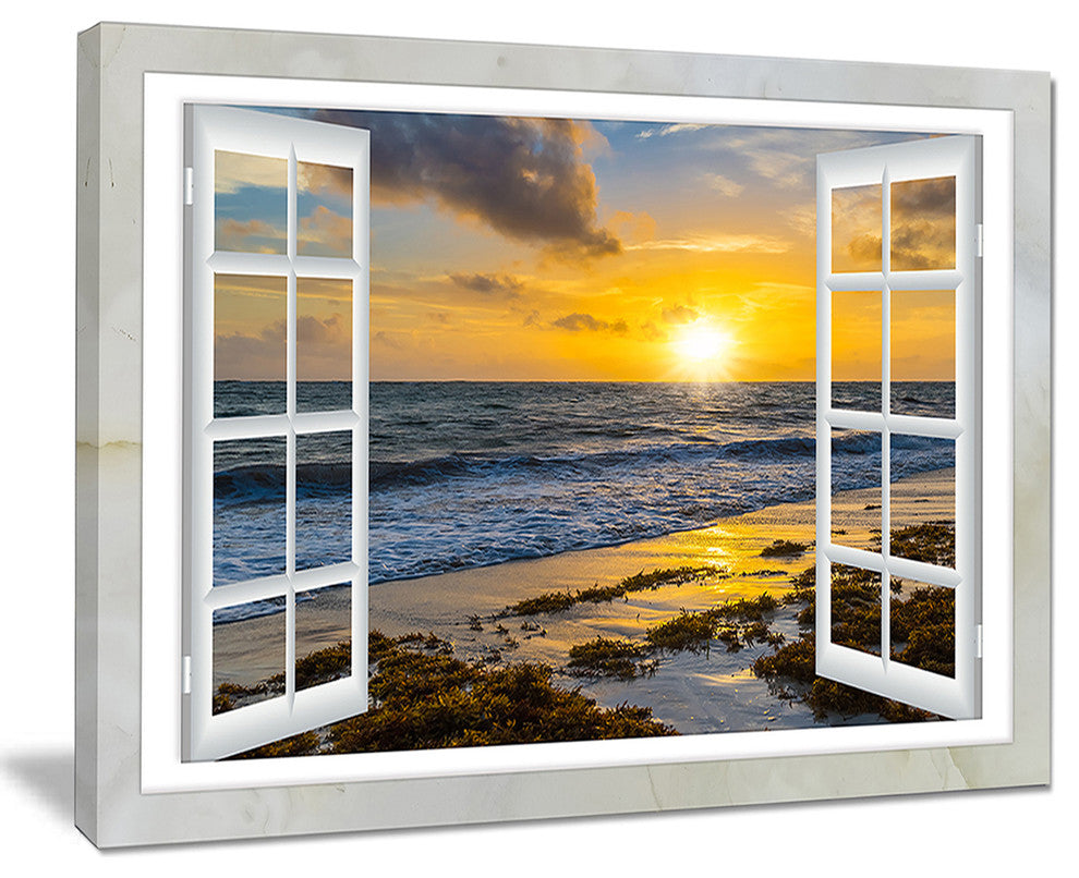 "Open Window To Bright Yellow Sunset" Modern Seascape Wall Art, 40"x30"
