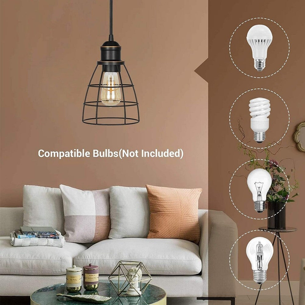 2 Pack Plug in Pendant Light Industrial Cage Pendant Lamp