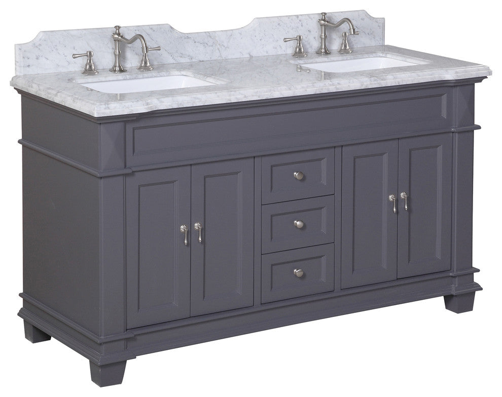 Elizabeth 60" Bathroom Vanity, Base: Marine Gray, Top: Carrara Marble, Double Vanity