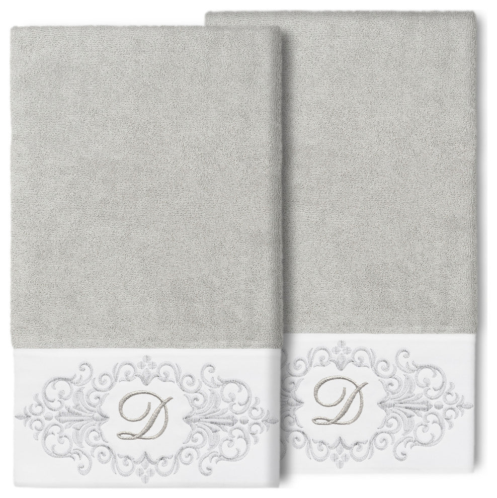 Linum Home Turkish Cotton Monica 2-Piece Embellished Bath Towel Set, Light Gray