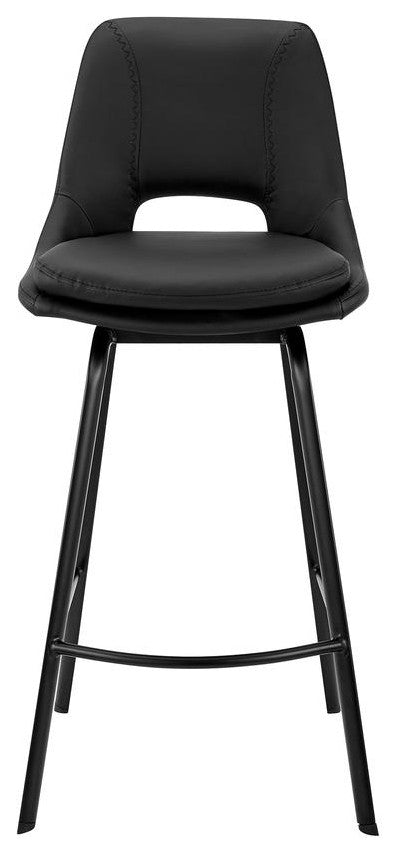 Carise Black Faux Leather and Black Metal Swivel 30" Bar Stool