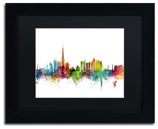"Dubai Skyline" Matted Framed Canvas Art by Michael Tompsett