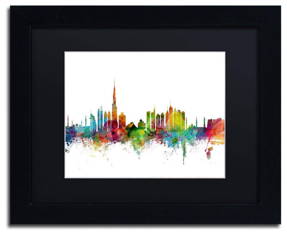 "Dubai Skyline" Matted Framed Canvas Art by Michael Tompsett