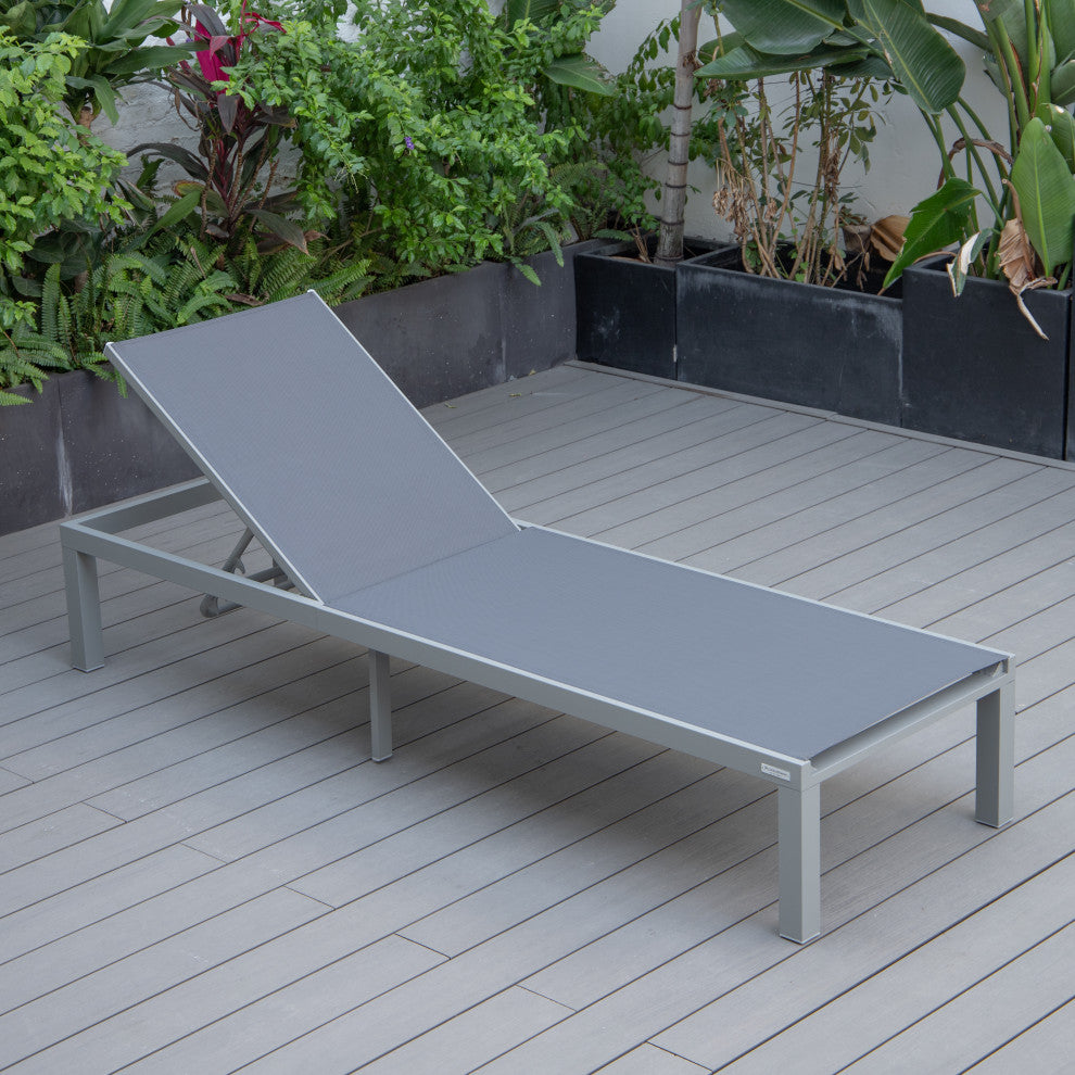 LeisureMod Marlin Patio Chaise Lounge Chair With Gray Frame, Dark Gray