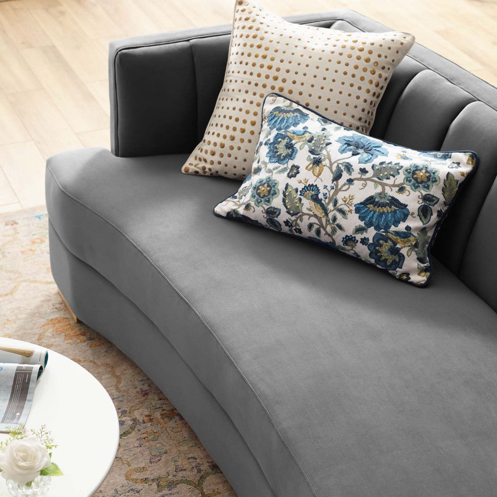 Tufted Sofa, Velvet, Gray, Modern, Living Lounge Hotel Lobby Hospitality