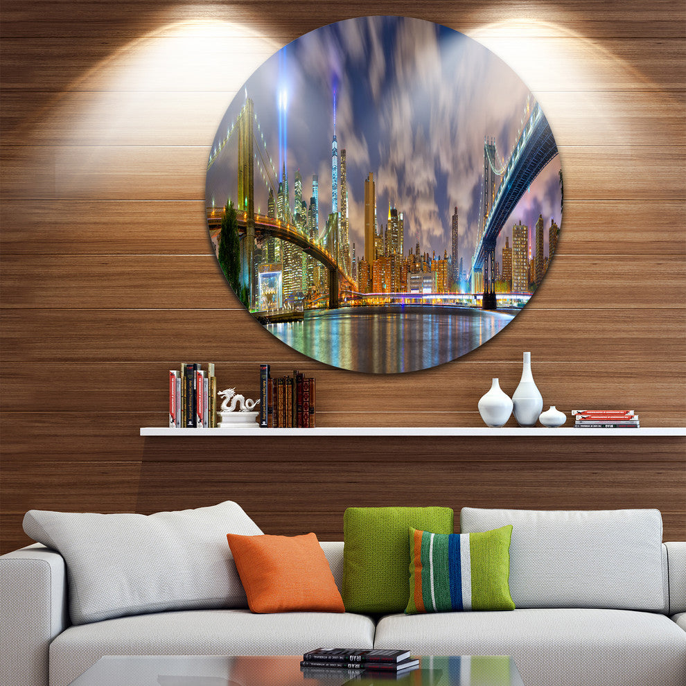 Manhattan In Memory Of September 11, Cityscape Disc Metal Wall Art, 11"