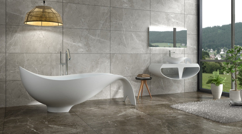80" Polystone Mermaid Free-Standing Bathtub, Matte White, No Faucet