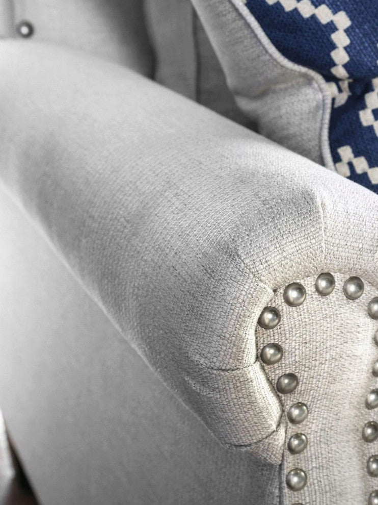 Linen-like Fabric Love Seat with Nailhead Trim Design, Beige