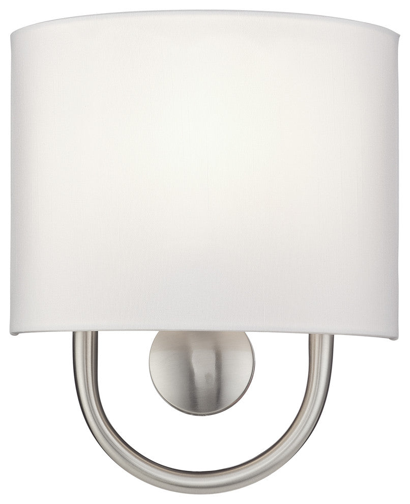 Stratton 1 Light Brushed Nickel ADA Sconce with Hand Crafted Off-White Shade
