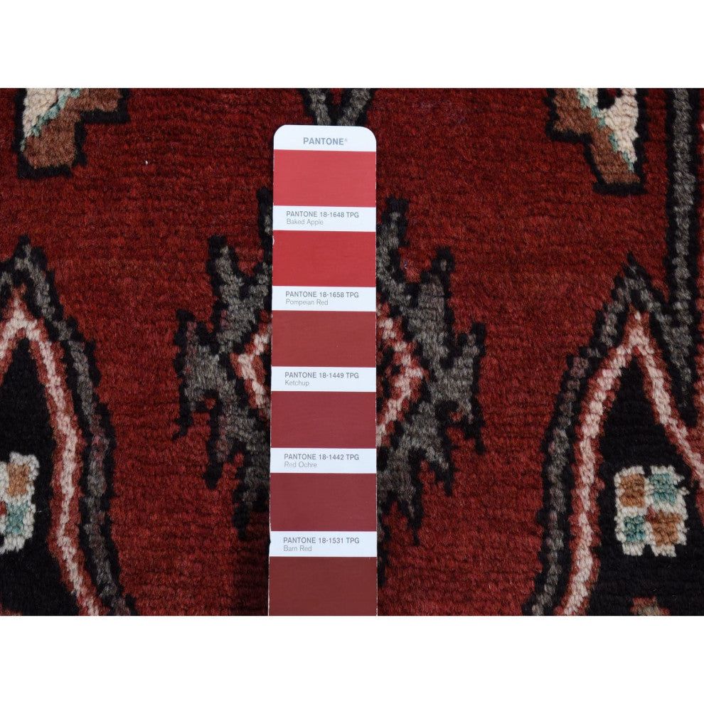 Barn Red New Persian Mazlagan Design Pure Wool Hand Knotted Rug 3'6" x 4'8"