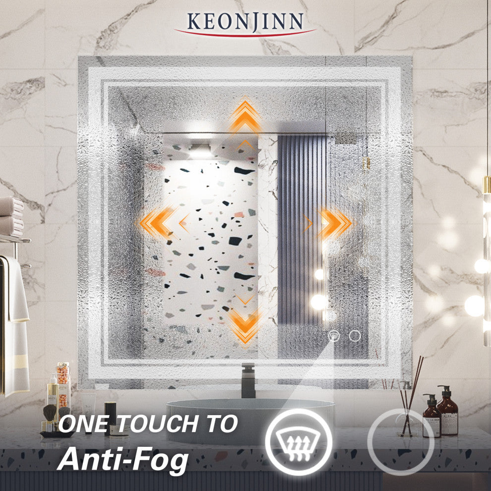 LED Bathroom Mirror, Anti-Fog Memory Dimmable IP54 Waterproof, 36"x36"