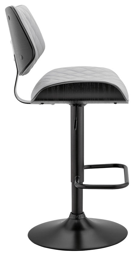 45" Gray Faux Leather And Iron Swivel Adjustable Height Bar Chair