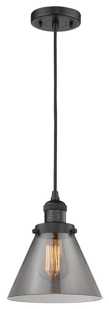 1-Light Large Cone 8" Pendant, Matte Black, Glass: Smoked