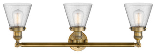 Small Cone 3-Light Bath Fixture, Seedy Glass, Brushed Brass