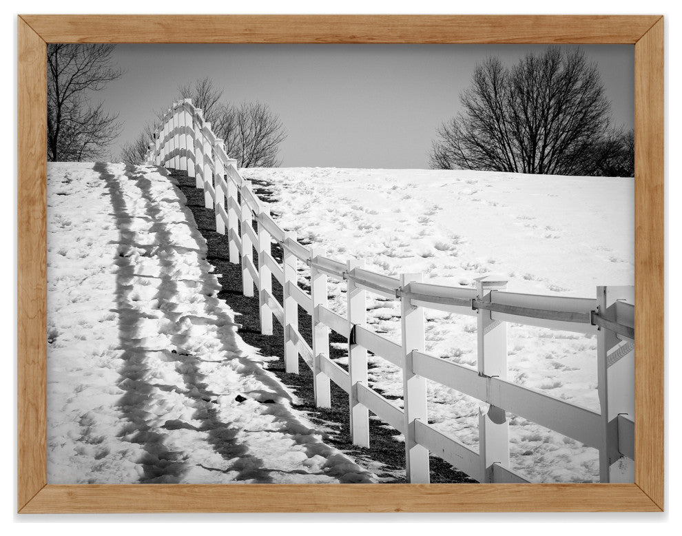 Endless Fences in Black & White Rural Landscape Framed Photo Paper Art Prints, Red Oak, 8" X 10"