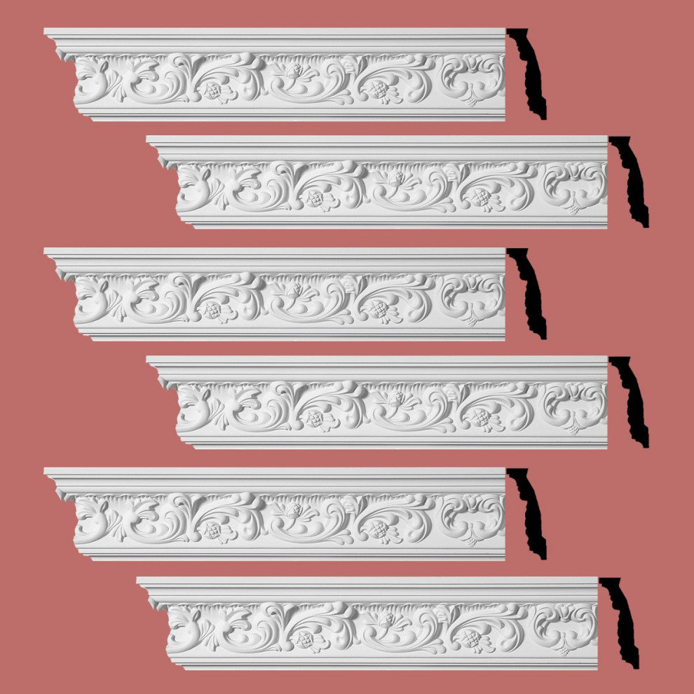 Ornate Cornice White Urethane Cannes Design 6 Pieces Totaling 564" Length