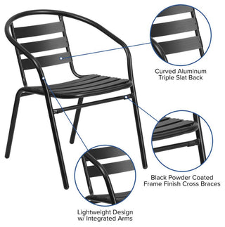 Lila 5 Piece Patio Dining Set 55" Tempered Glass Table 4 Black Stack Chairs