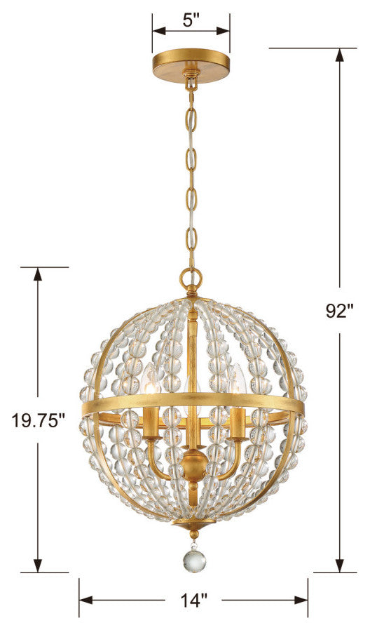 Crystorama ROX-A9003-GA, 3-Light Chandelier, Antique Gold