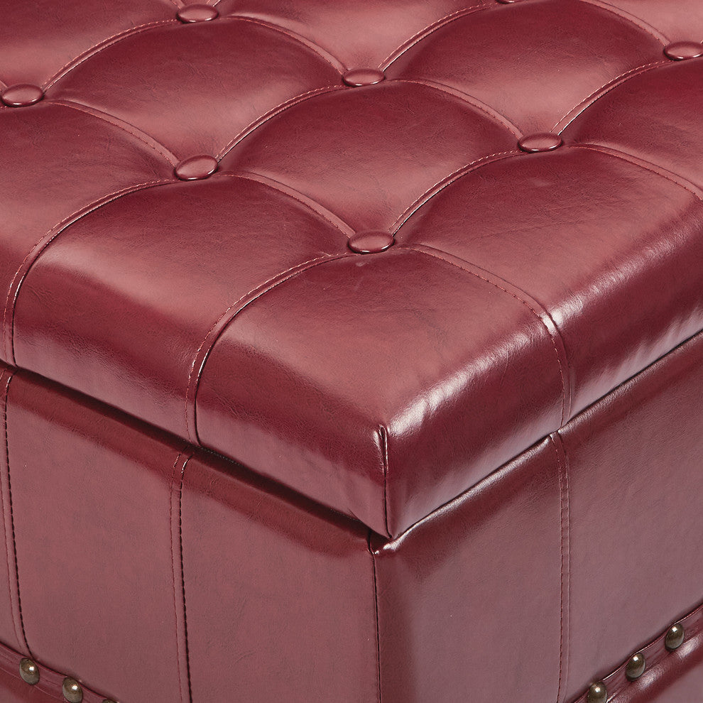 Caldwell Storage Ottoman, Bonded Leather, Crimson Red