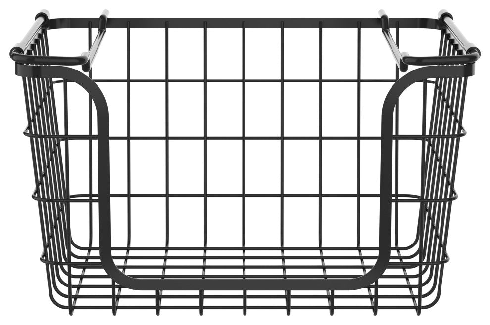 Oceanstar Stackable Metal Wire Storage Basket Set of 3, Black, Tall