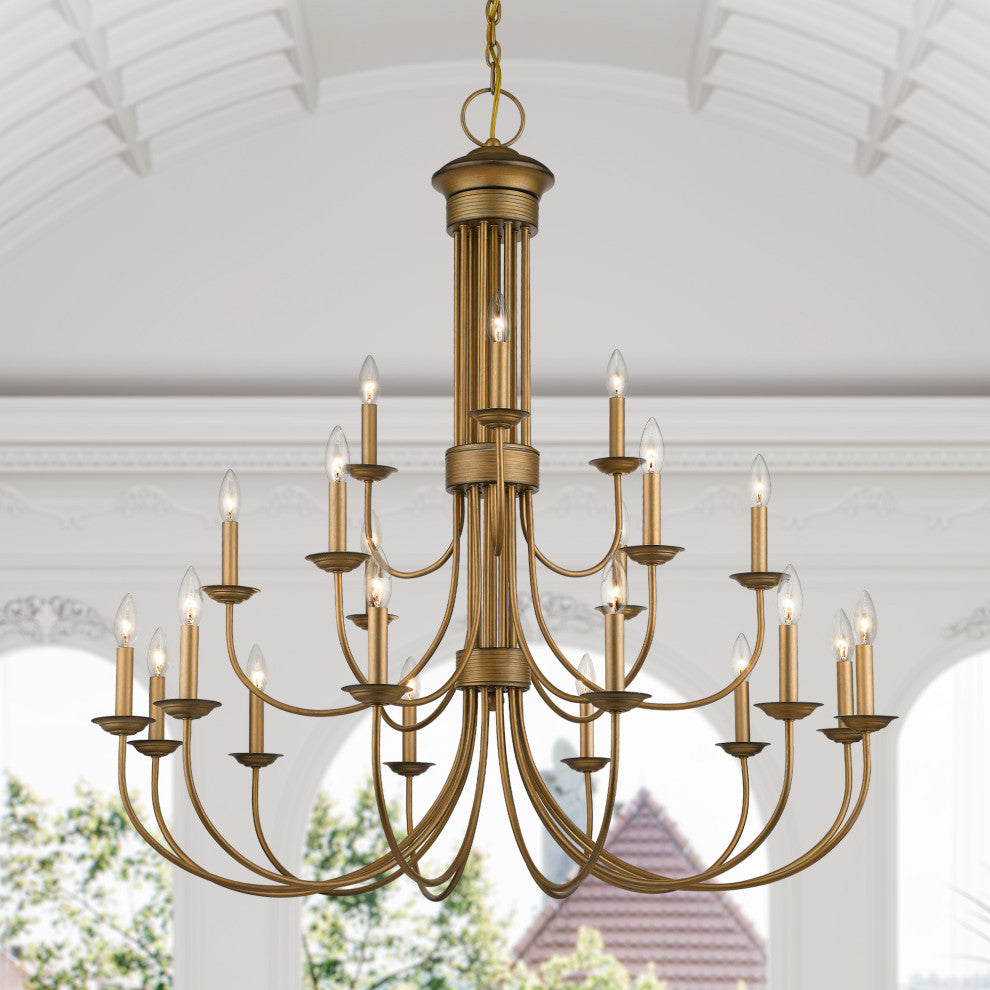 Estate 21-Light Antique Gold Leaf Extra Large Chandelier