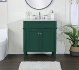 Home Living Vanity with Carrara White Marble Countertop, Green, 30", Single Sink
