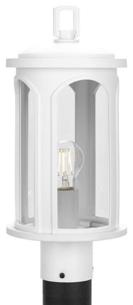 Gables Collection One-Light Coastal Satin White Clear Glass Outdoor Post Light