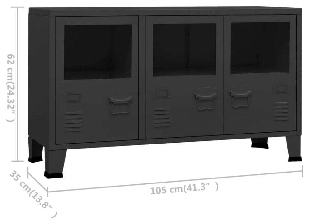 vidaXL Sideboard Industrial Storage Cabinet with Handle Black Metal and Glass